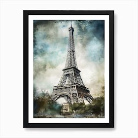 Eiffel Tower Paris France Sketch Drawing Style 12 Art Print