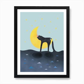 Beauty Sleep - Melting Cat on the crescent moon Art Print