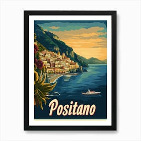 Aihrgdesign A Retro Travel Poster For Positano 1 Art Print