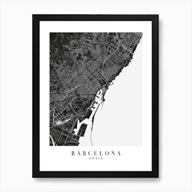 Barcelona Spain Minimal Black Mono Street Map  Art Print