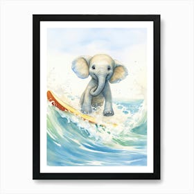 Elephant Painting Surfing Watercolour 3 Art Print