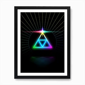 Neon Geometric Glyph in Candy Blue and Pink with Rainbow Sparkle on Black n.0169 Art Print