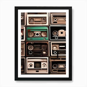 Retro Electronics Old Antiques Texture Wallpaper Vintage Cassette Tapes Retrospective Art Print