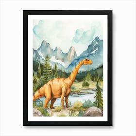 Watercolour Of A Edmontosaurus Dinosaur 3 Art Print