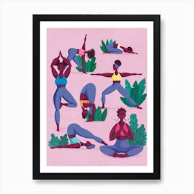 Purple Yoga Pilates Stretching Poses Women Excersice Gymnastics Art Print