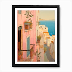 Lagos Portugal 4 Vintage Pink Travel Illustration Art Print