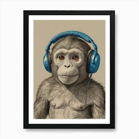 Monkey Listening To Music Art Print