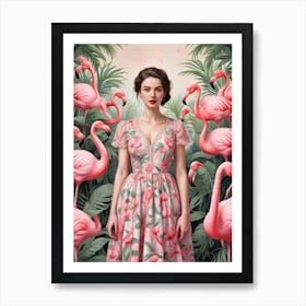 Vintage Style Flamingo Artwork (3) Art Print