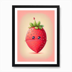 Strawberry Cartoon, Kids, Retro Drawing Art Print