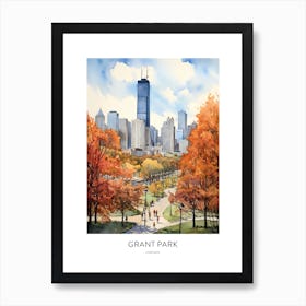 Grant Park 4 Chicago Watercolour Travel Poster Art Print