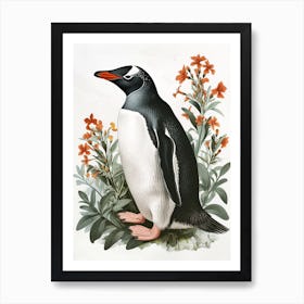 Adlie Penguin Bartolom Island Vintage Botanical Painting 2 Art Print