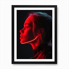 Glowing Enigma: Darkly Romantic 3D Portrait: Portrait Of A Young Woman With A Glowing Necklace Art Print