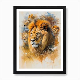 Barbary Lion Collage Painting Art Print