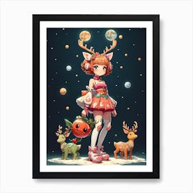 Christmas Girl With Reindeer 1 Art Print