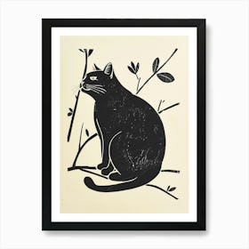 Manx Cat Linocut Blockprint 1 Art Print