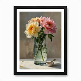 Bouquet of flowers in a glass vase 1 Art Print