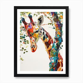 Colourful Giraffe Against The Tree Bark 2 Art Print