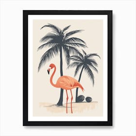 Andean Flamingo And Coconut Trees Minimalist Illustration 2 Art Print