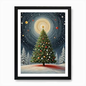 Cosmic Christmas Tree In The Snow Art Print