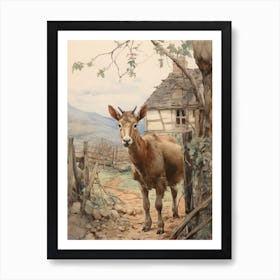 Storybook Animal Watercolour Goat 2 Art Print