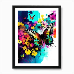 Butterfly And Flowers 20 Art Print