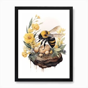 Northern Bumble Bee Beehive Watercolour Illustration 2 Art Print