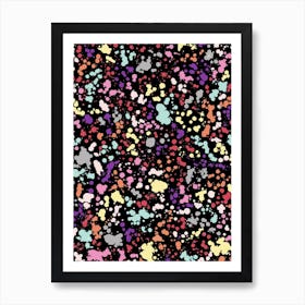 Splatter Dots Multicolored Black Art Print