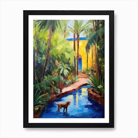 A Painting Of A Dog In Jardin Majorelle Gardens, Morocco In The Style Of Impressionism 02 Art Print