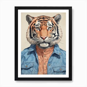 Tiger Illustrations Wearing A Denim Jacket 4 Art Print