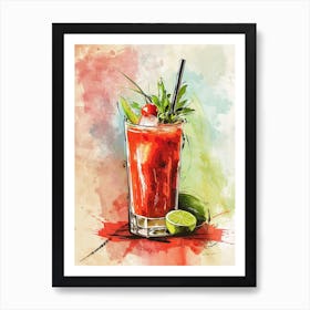 Bloody Mary Watercolour Inspired Cocktail 2 Art Print