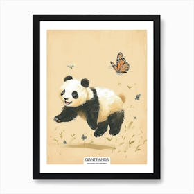 Giant Panda Cub Chasing After A Butterfly Poster 4 Art Print