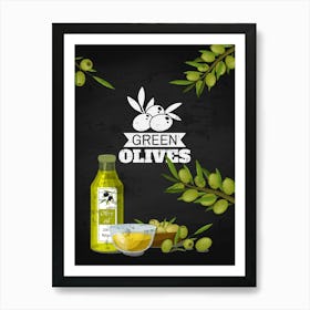 Green Olives - olives poster, kitchen wall art Art Print