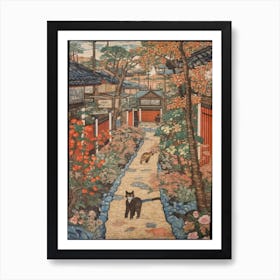 Painting Of Tokyo With A Cat In The Style Of William Morris 4 Art Print