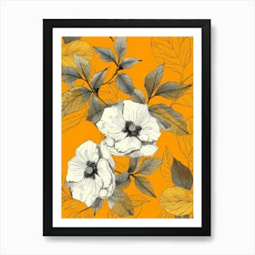 White Flowers On Orange Background Art Print