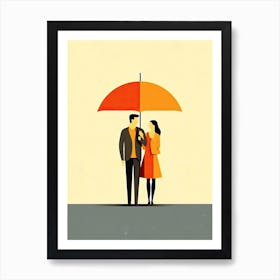 Couple Under Umbrella, minimalism art Art Print