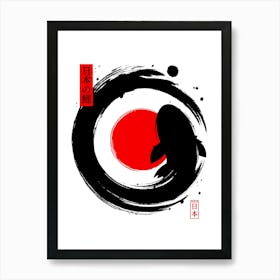 Black Koi Japanese Enso Art Print