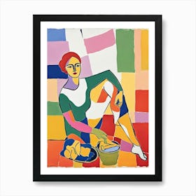 Woman With A Bowl, Old Laundry Days, Art Print Art Print