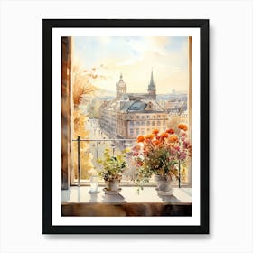 Window View Of Oslo Norway In Autumn Fall, Watercolour 3 Art Print