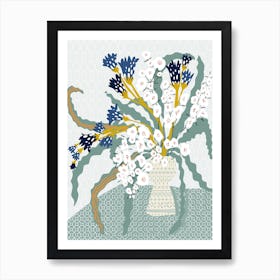 Floral Contemporary Still Life Cool Blue Art Print