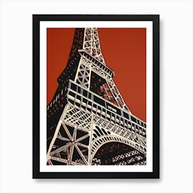 Eiffel Tower Paris France Linocut Illustration Style 2 Art Print