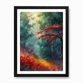 Red Tree In The Forest Art Print