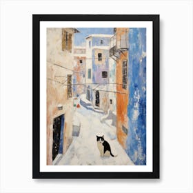 Cat In The Streets Of Dubrovnik   Croatia With Snow Art Print