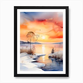 Winter Landscape Watercolor Painting 1 Art Print