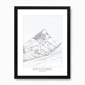 Mount Everest Nepal Tibet Line Drawing 6 Poster Art Print