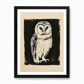 Australian Masked Owl Linocut Blockprint 3 Art Print