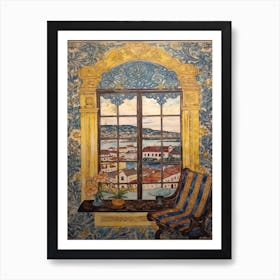 Window View Of Lisbon Portugal In The Style Of William Morris 2 Art Print