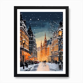 Winter Travel Night Illustration Vienna Austria 1 Art Print