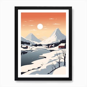 Retro Winter Illustration Lofoten Islands Norway 2 Art Print