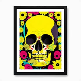 Skull With Floral Patterns 3 Yellow Pop Art Art Print