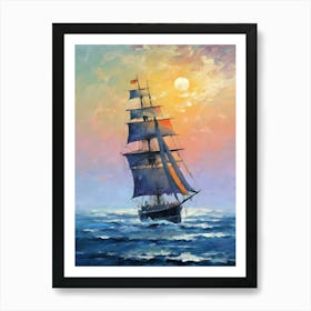 Sailing Ship At Sunset 2 Art Print